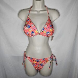 New Juniors Op Tangi Coral Field of Flowers Floral Bikini Set XL Top L Bottom